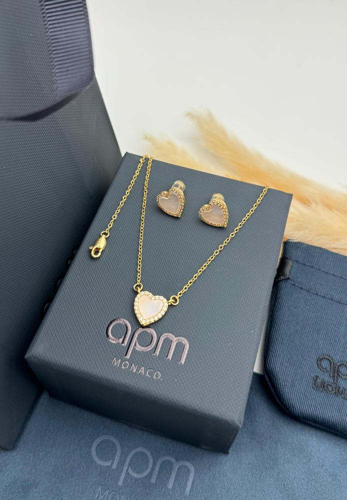 طقم سلسال وحلق apm  جودة ماستر ضمان سنتين  مع علبة وكيس وكرت الماركة