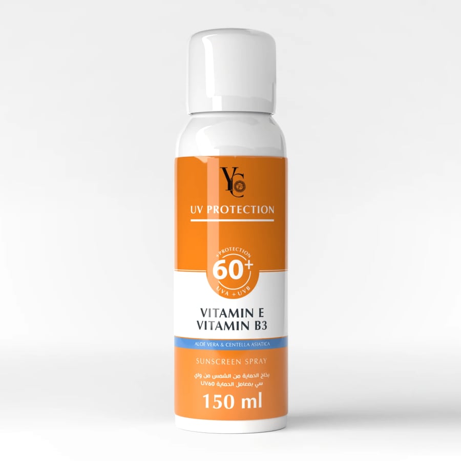 واي سي بخاخ واقي شمس حماية من الاشعة SPF 60 بلس فيتامين اي فيتامين ب3 150 مل