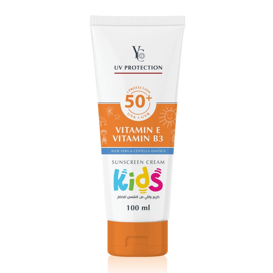 واي سي كريم واقي شمس للاطفال حماية من الاشعة SPF 50 بلس فيتامين اي فيتامين ب3 100 مل