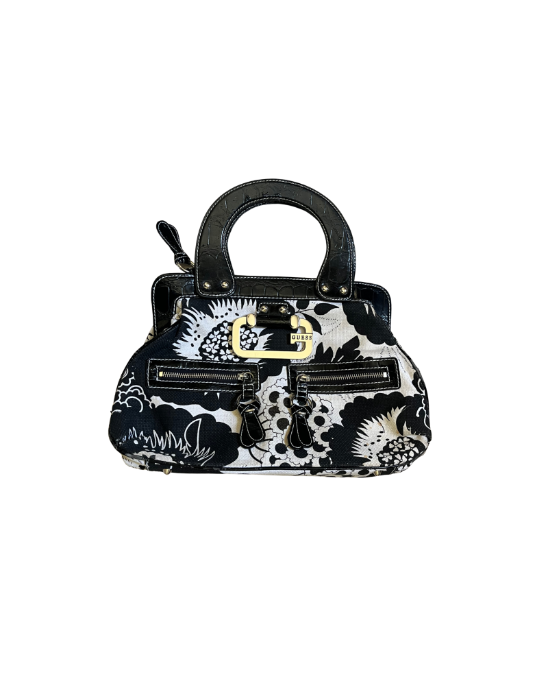 2000-2005 Vintage Guess Fleur white and black floral handbag