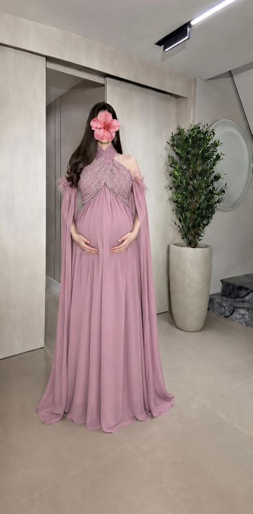Pink embroidered maternity dress