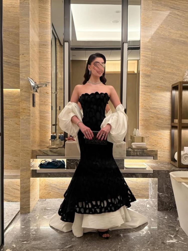 Black evening dress with elegant embroidery