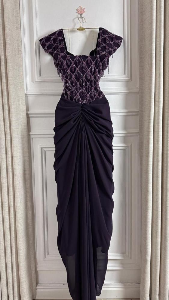 Purple dress embroidered drape