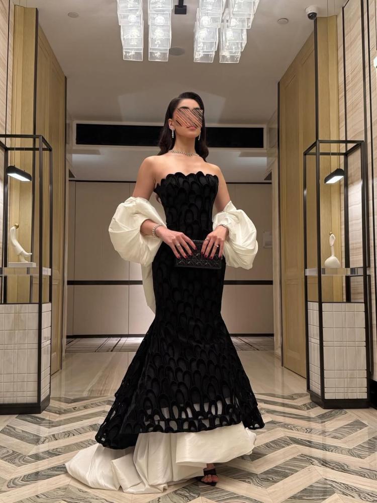Black evening dress with elegant embroidery