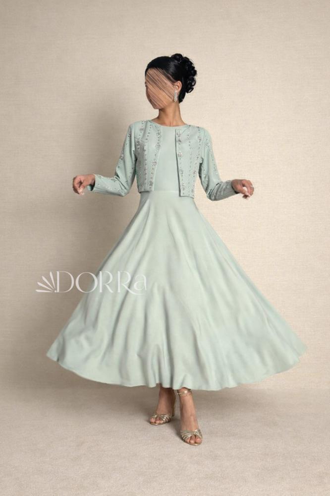 Soft mint dress with embroidered jacket