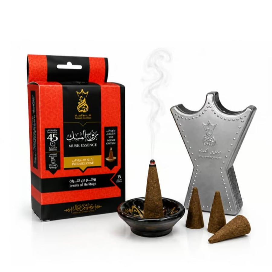 علبه 15 قمع من بخور انسام المخروطى برائحه روح المسك رائحه عطر قويه وفوحان وتعطير يدوم حتى 45 دقيقه للقطعه الواحده