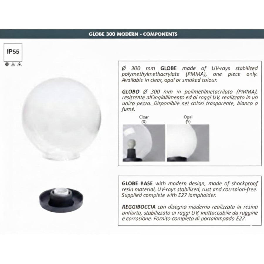 فانوس جلاسي خارجي وسط مثلج موديل GLOBE 300 modern أسود إيطالي - فوماجالي fumagalli