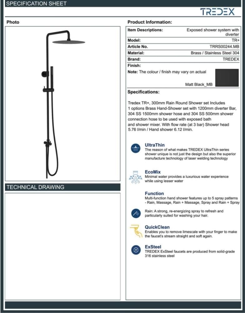 Shower stick with speaker black model TS-TRRS00244 - Treadex TREDEX