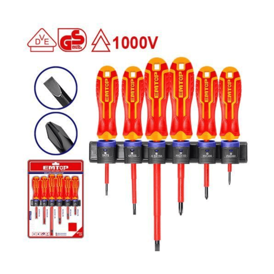 طقم مفكات معزولة 6 قطع 1000 فولط ESSTJS061 - ام توب EMTOP