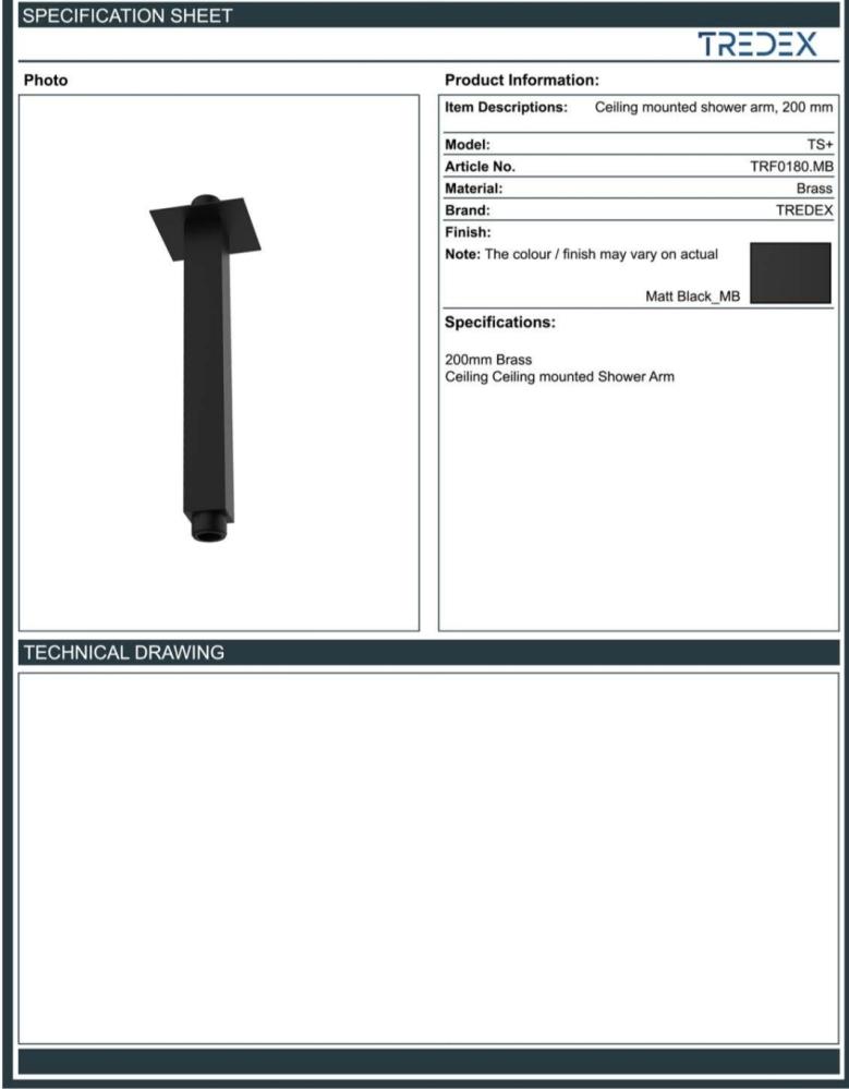 Black ceiling shower column 20 cm model TS-TRF180 - Tredex TREDEX