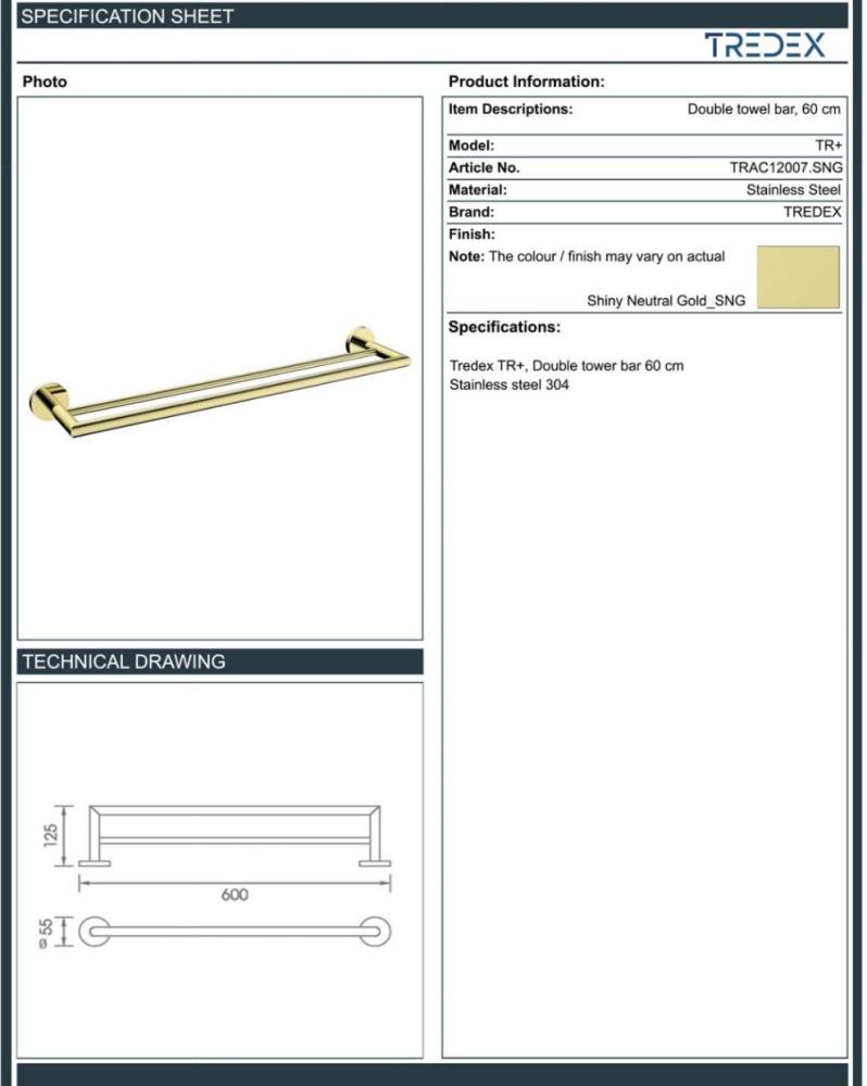 Gray double towel rack 60 cm model TS-TRAC12007 - Tredex TREDEX