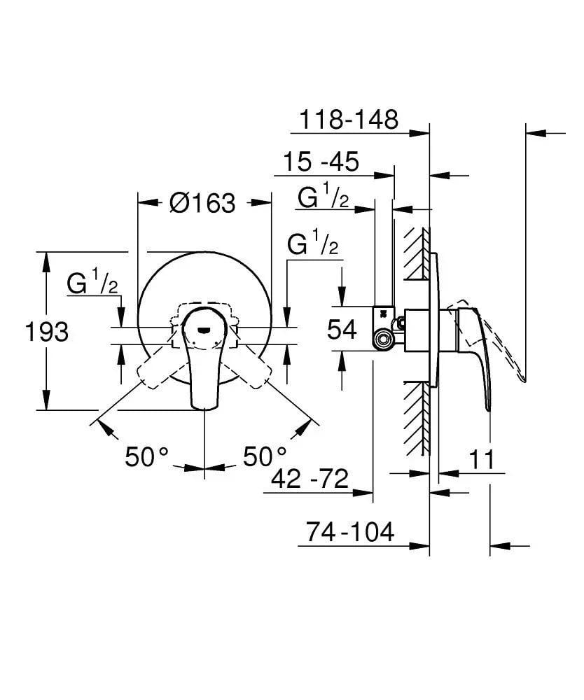 خلاط شطاف دفن مخفي كامل جروهي يورسمارت كروم خط واحد GROHE Eurosmart