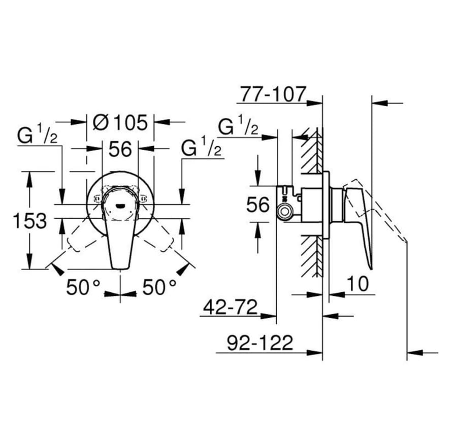 GROHE concealed wall-mounted bidet spray mixer complete Bau Edge chrome single line Bau edge GROHE