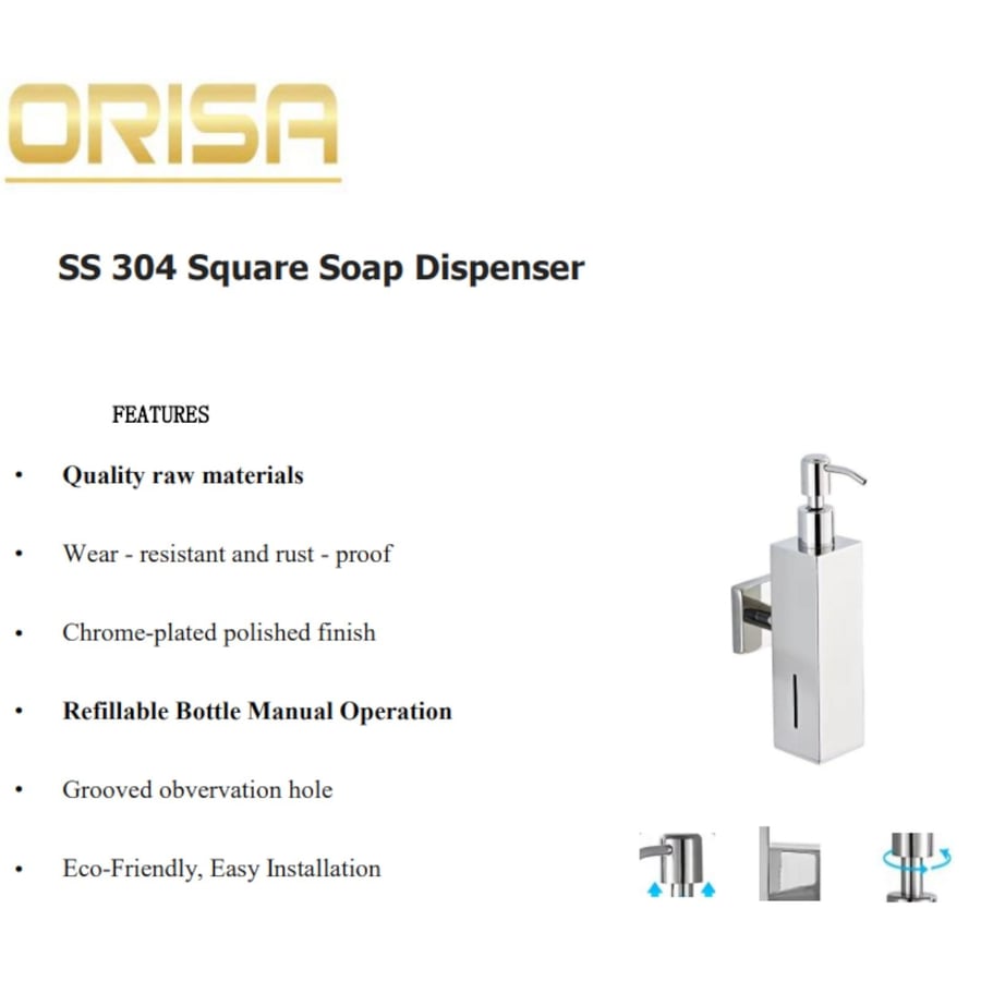 صبانة موزع صابون سائل جدارية ستانلس كروم مربع 60219 - أوريسا ORISA