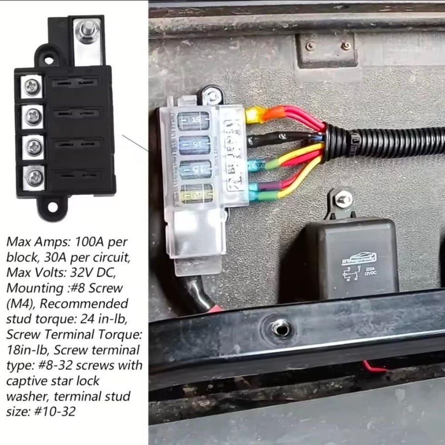 External fuse box 4, 6, and 12 inputs for connecting any additions to the car