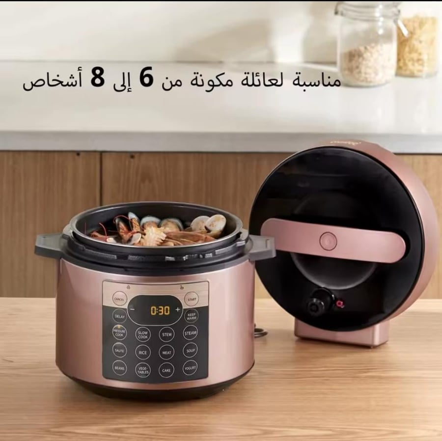 قدر ضغط كهربائي ٦ لتر ١٠٠٠ واط تصميم آمن متعدد الاستخدامات ١٢ في ١