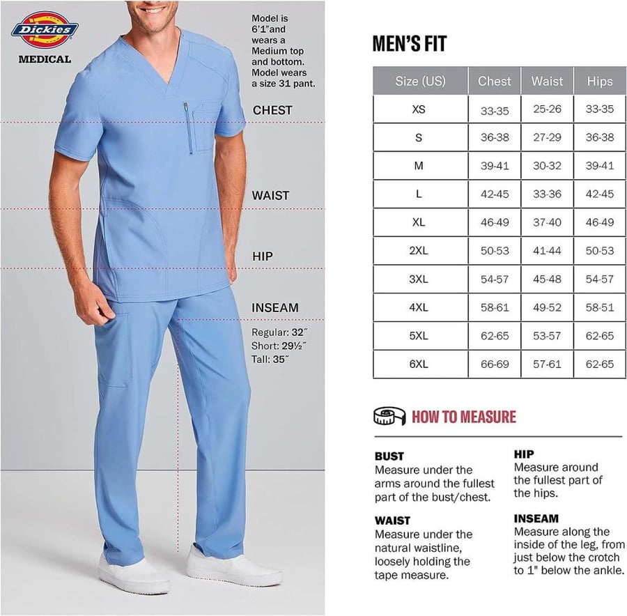 طقم سكراب كامل ماركة ديكيز / EDS Essentials by Dickies Men's V-Neck Utility Solid Scrub Top/ Men's Drawstring Cargo Scrub Pant