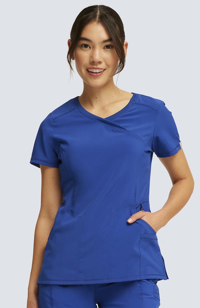 طقم سكراب كامل ماركة شروكي - إنفينيتي  / Cherokee - Infinity Women's Mock Wrap Solid Scrub Top / Infinity Women's Rib Knit Drawstring Waist Scrub Pant