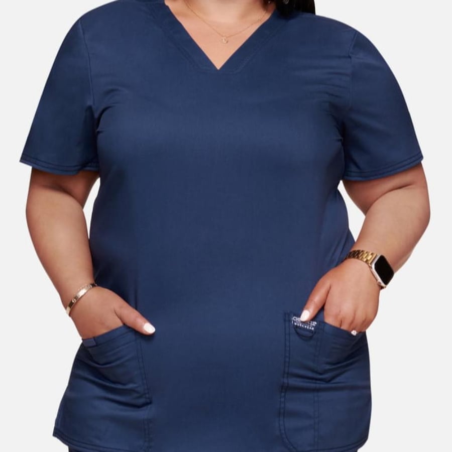 طقم سكراب كامل ماركة شيروكي ورك وير ريڤلوشن / Revolution by Cherokee Workwear Women's V-Neck Solid Scrub Top  /  Women's Elastic Waist Cargo Pocket Scrub Pant