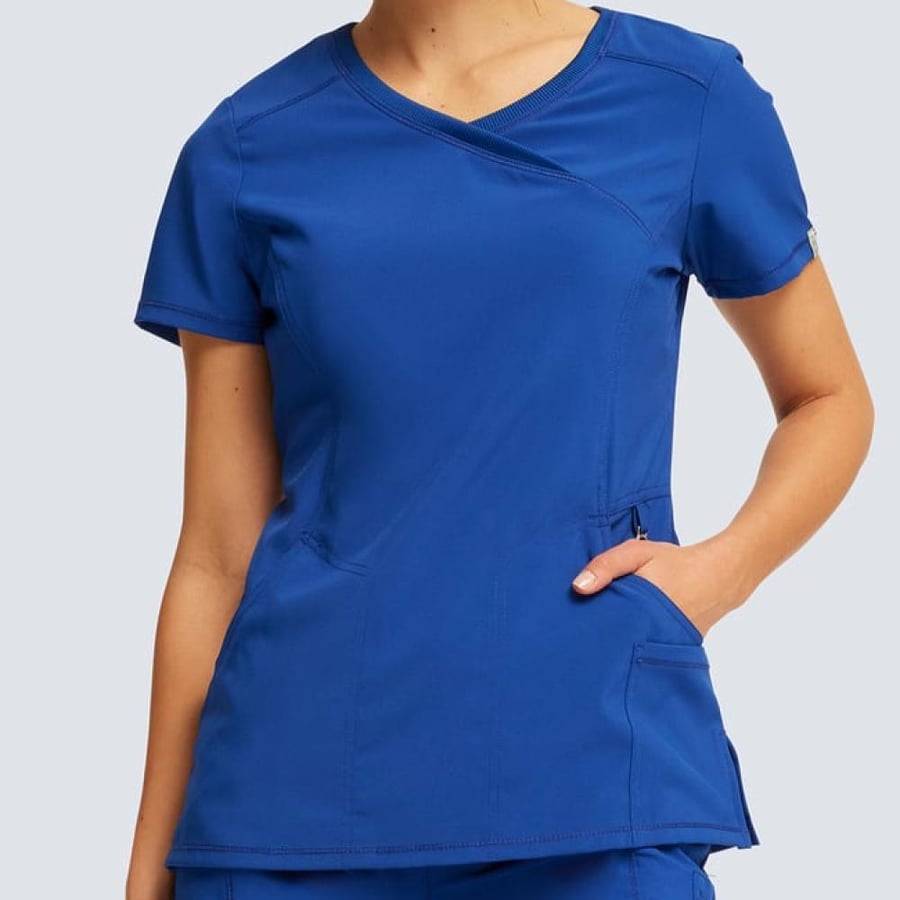 طقم سكراب كامل ماركة شروكي - إنفينيتي  / Cherokee - Infinity Women's Mock Wrap Solid Scrub Top / Infinity Women's Rib Knit Drawstring Waist Scrub Pant