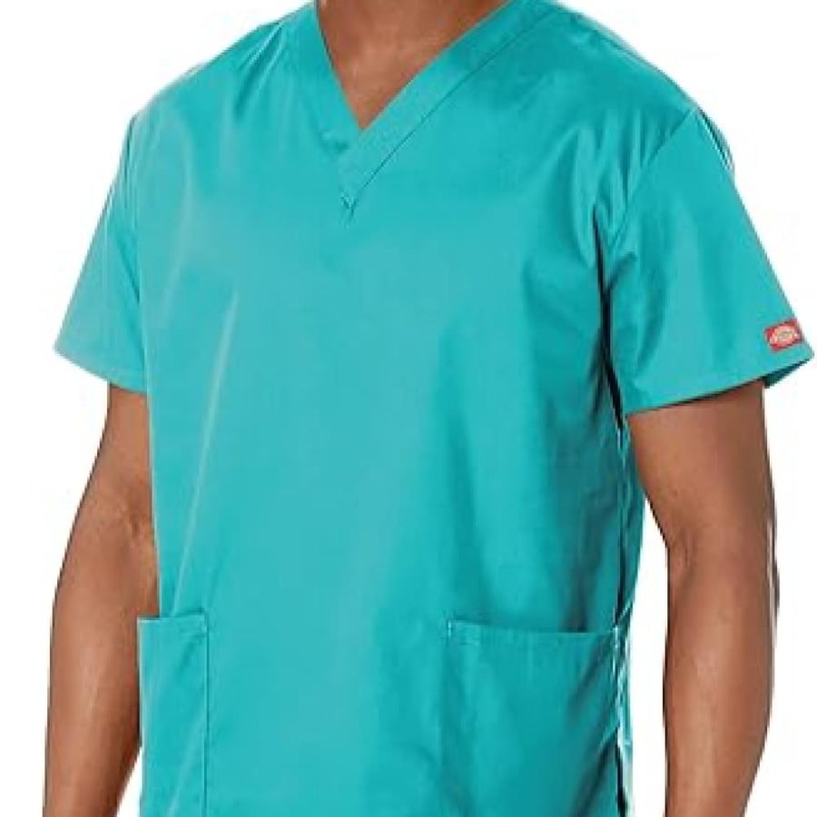 طقم سكراب كامل ماركة ديكيز / Dickies Medical Uniforms V-Neck Top  /   Dickies Petite Icy Turquoise Scrub Pants -P-ITQZ- Elastic Waist