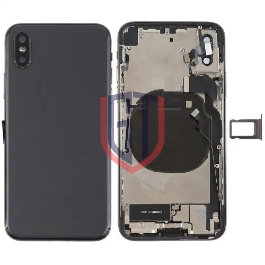 Battery Back Cover Assembly with Side Keys & Vibrator & Speaker Ringer Buzzer & Power Button + Volume Button Flex Cable & Card Tray & Battery Adhesive for iPhone X(White)