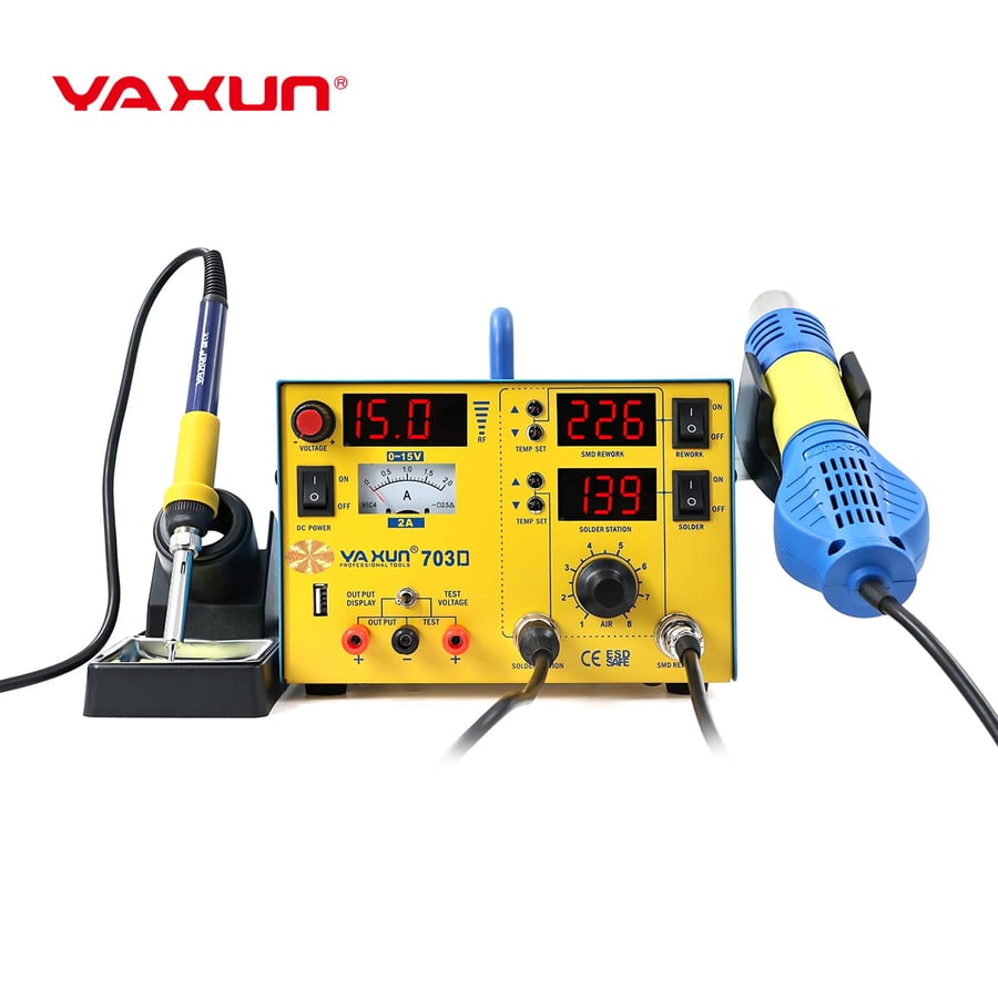 YAXUN YX-703D 3-in-1 Hot Air Rework Soldering Station with DC Power Supply