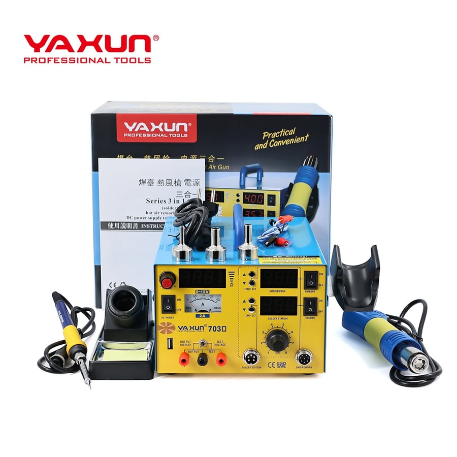 YAXUN YX-703D 3-in-1 Hot Air Rework Soldering Station with DC Power Supply