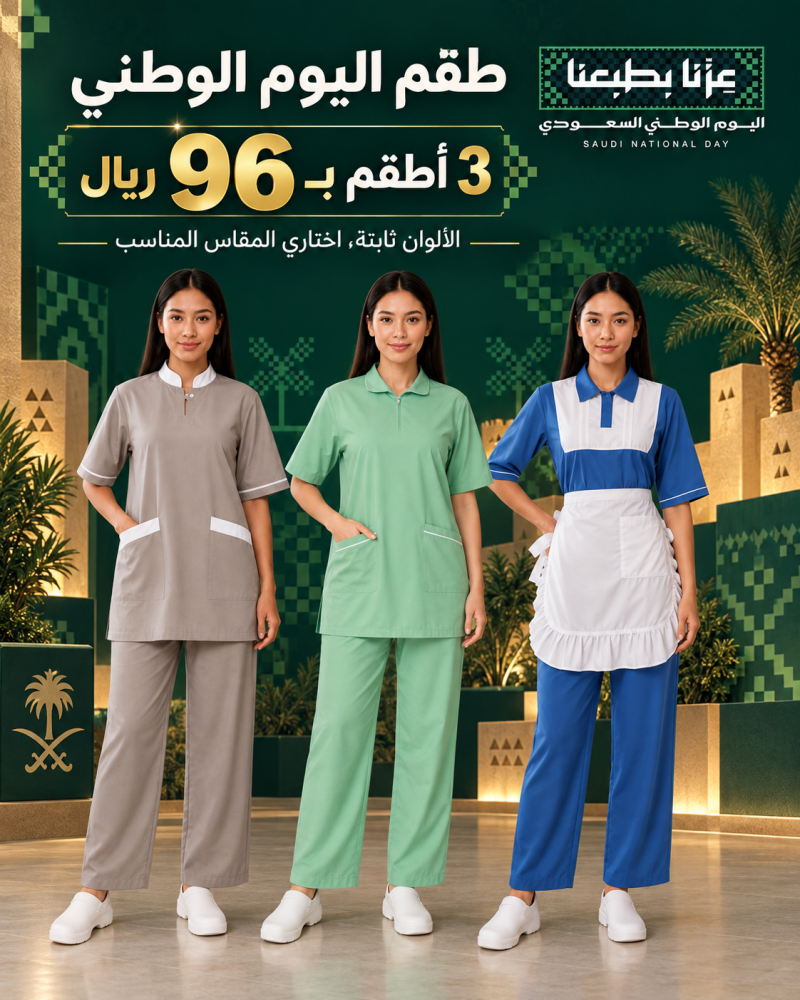 طقم اليوم الوطني | 3 أطقم للعاملة المنزلية بـ96 ريال