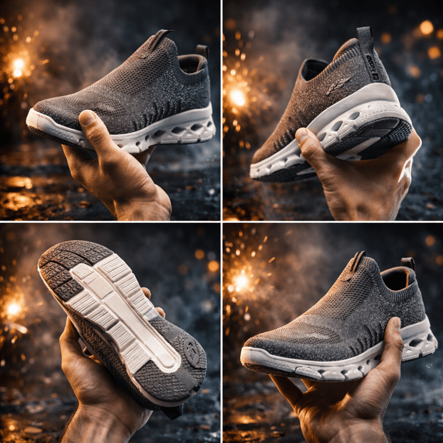 حذاء FLEX STEPمن شركة STRIKE كاجوال خفيف بسطح Flyknit مرن قابل للتنفس ونعل مريح لامتصاص الصدمات وثبات عالي للمشي والاستخدام اليومي لون رمادي فخم وأنيق