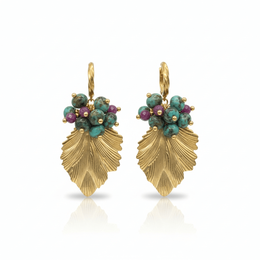 Gold plated, natural African turquoise and ruby stone