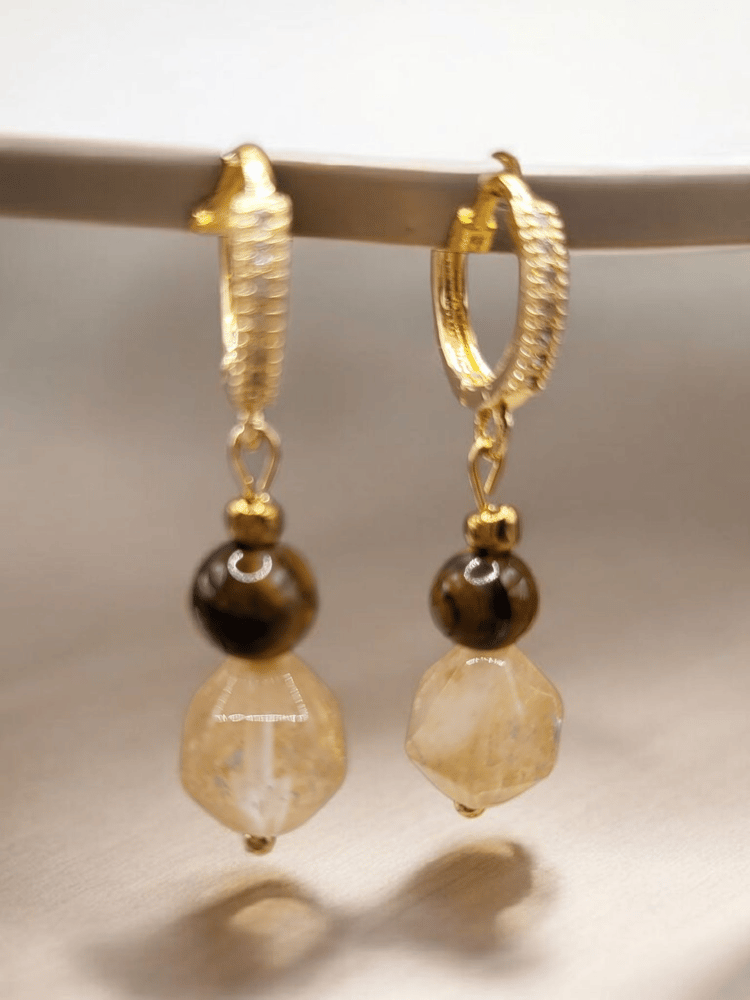 Beautiful earrings made of citrine stone and tiger's eye stone