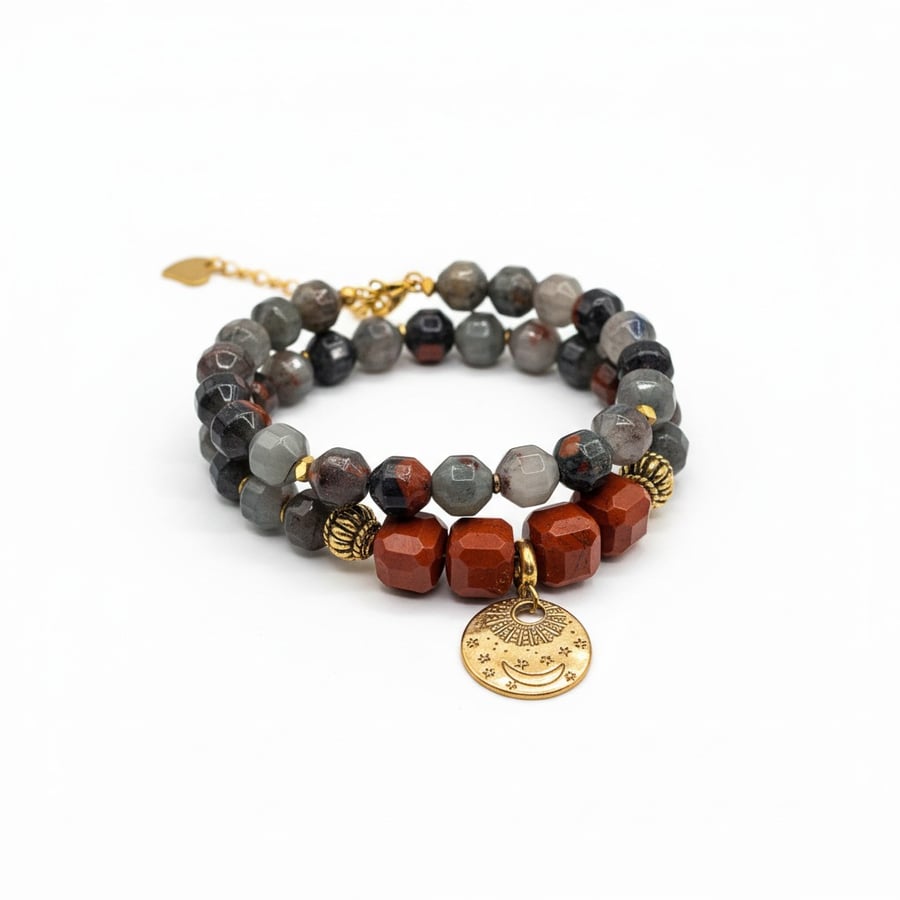 اسورة شوطين من العقيق الهندي الجميل مع حجر اليشم red Jasper مطلية