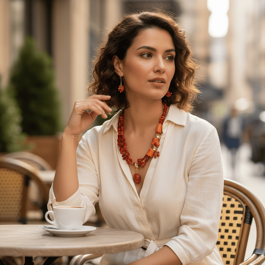 Elegant and distinctive necklace with a unique design of natural coral