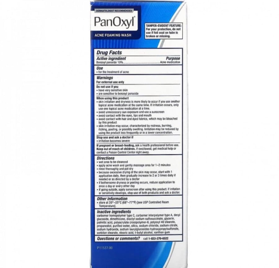 PanOxyl، غسول رغوي لحب الشباب ، بنزويل بيروكسيد 10٪ أقصى قوة 156 جم