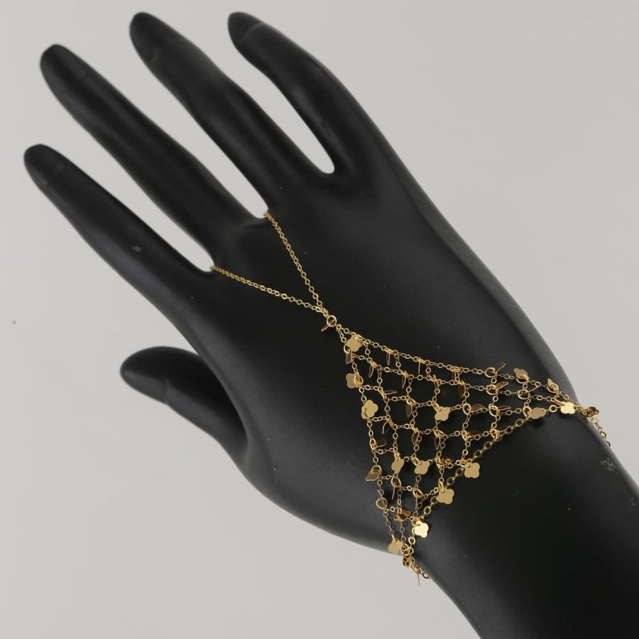 Gold hand with plant four-leaf clover - 21 karat