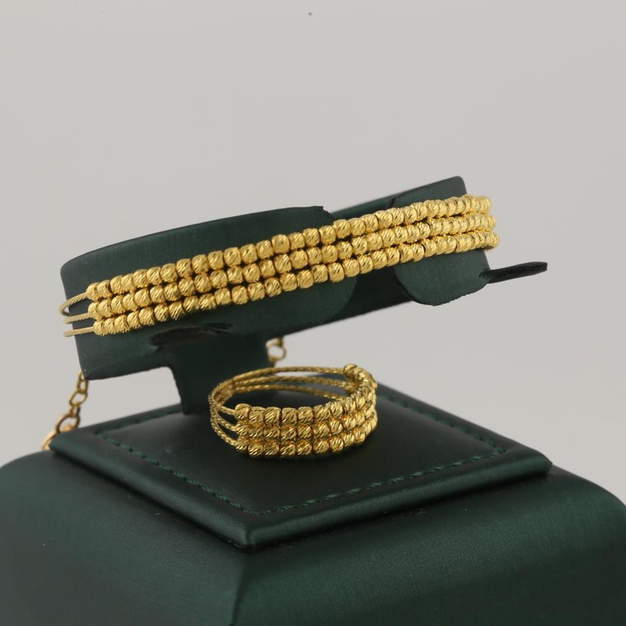 Bracelet and ring gold three rows balls laser - 21 karat