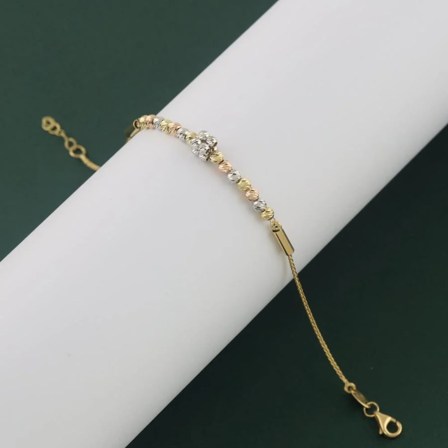 Colorful laser ball gold bracelet with laser ball cube - 18 karat
