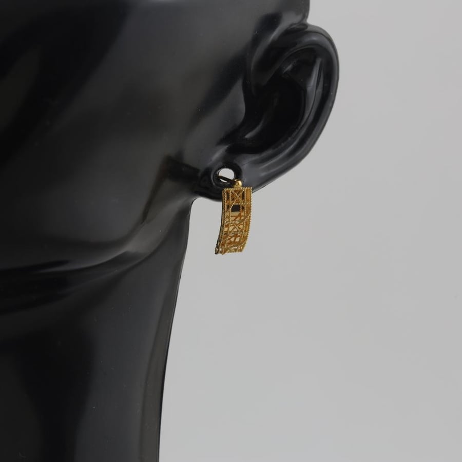 Gold hoop earring curved columns shiny - 21 karat