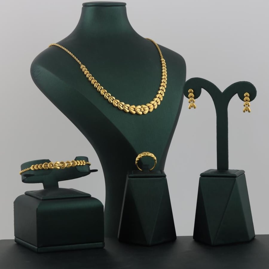 Gold set of olive branch matte and shiny - 21 karat
