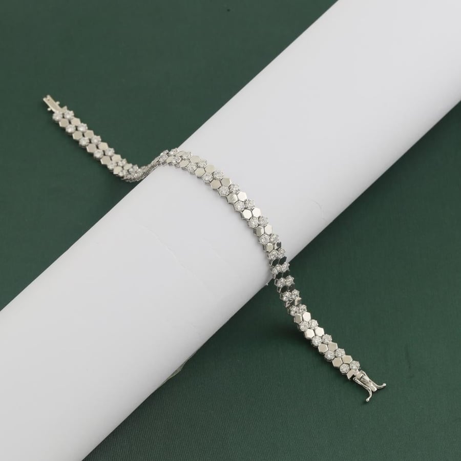 White gold bracelet, hexagonal, shiny - 18 karat