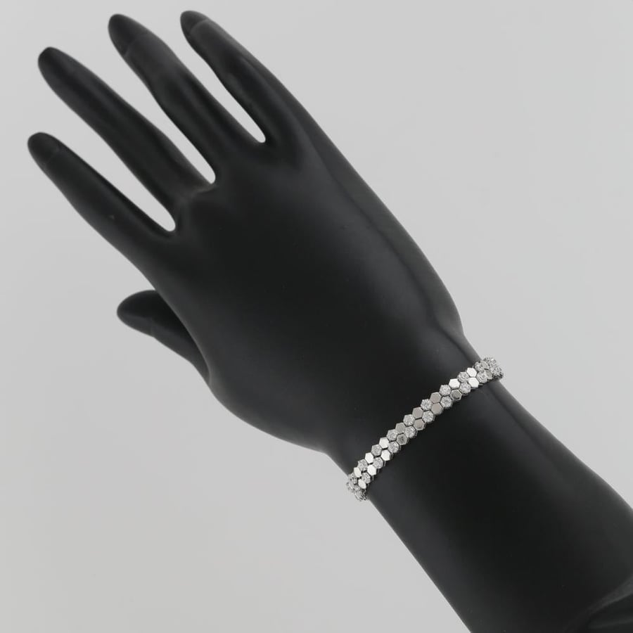 White gold bracelet, hexagonal, shiny - 18 karat