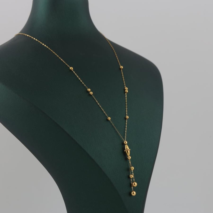 Gold necklace with gold balls and geometric design - 21 karat