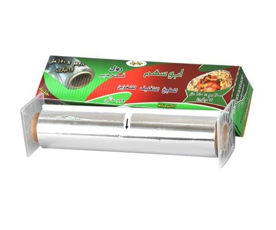 رول قصدير ابو سهم 150متر - 30سم - 12مايكرون كرتون شد 6 رول