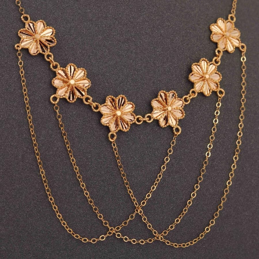 عقد ذهب الزهور مع دلايات ناعمة