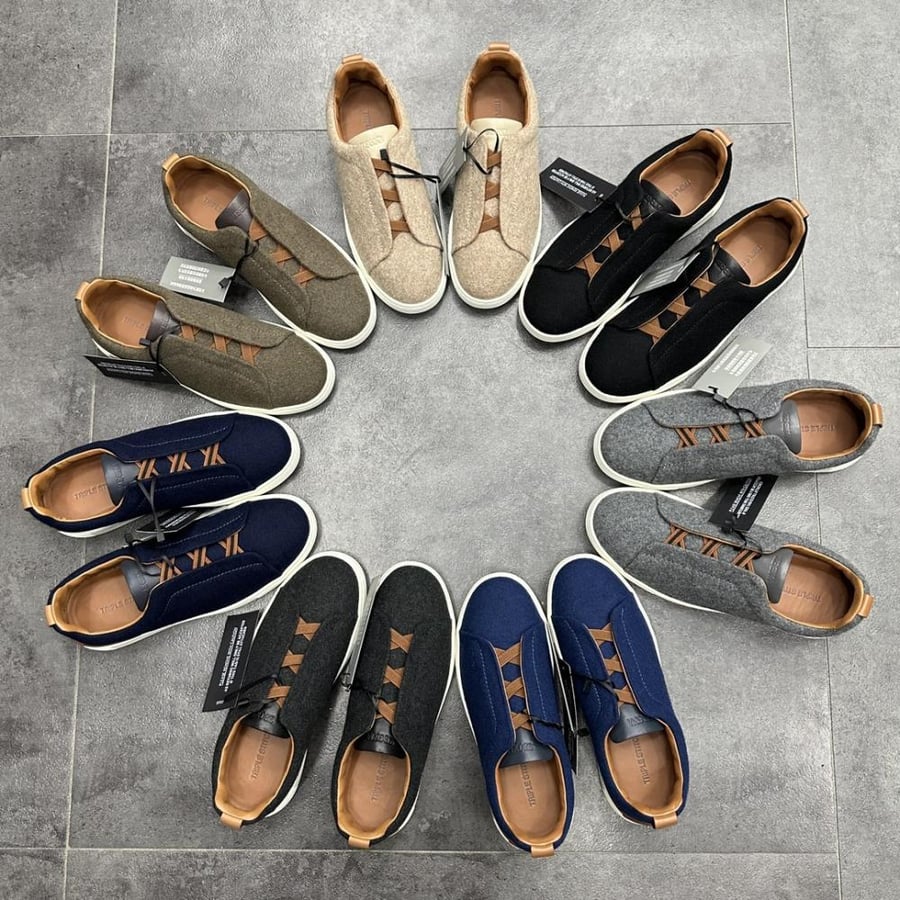 Zegna Grey Wool Slip-On Sneaker