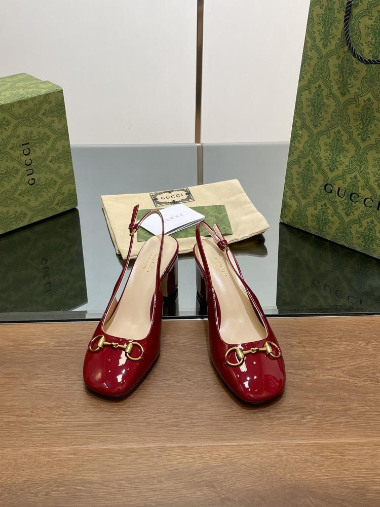 Gucci Horsebit Patent Leather Slingback Pumps