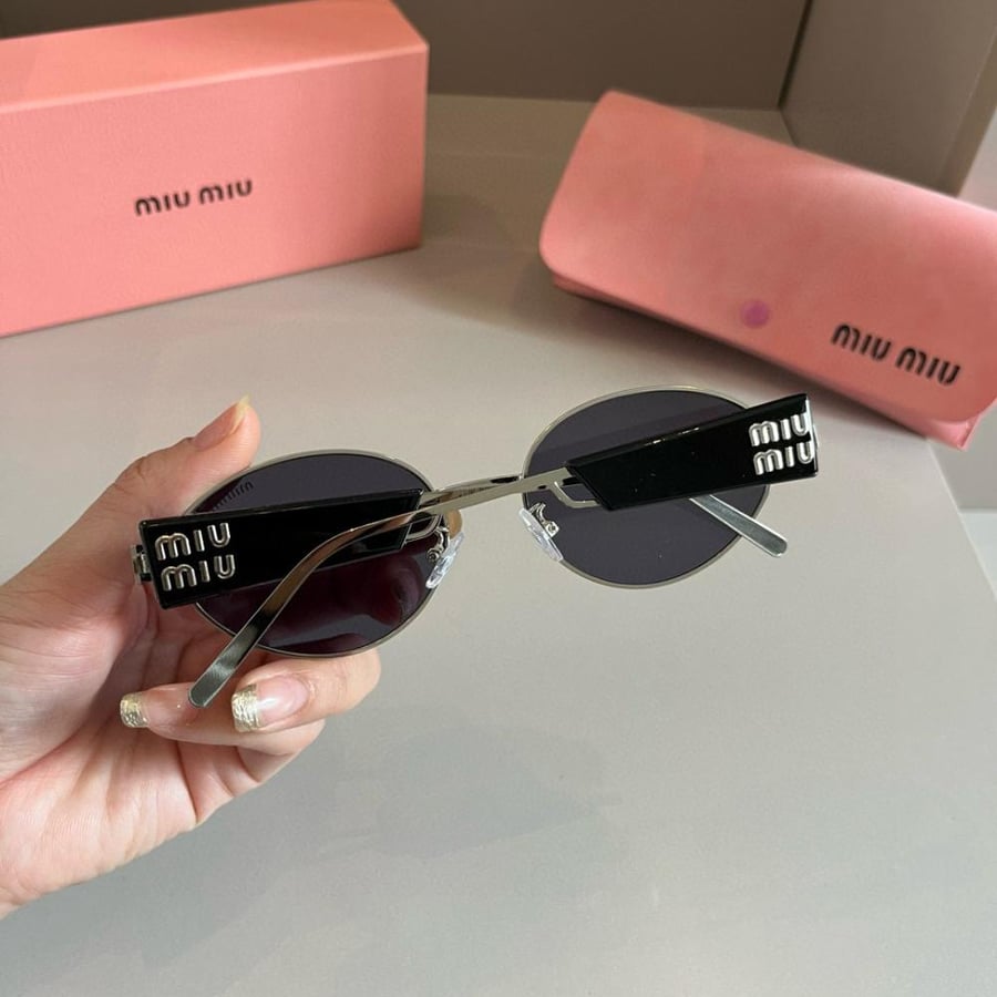 Miu Miu MU 09WS Oval Sunglasses – Silver & Black