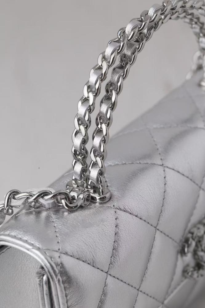 Chanel Silver Quilted Mini Flap Bag – Top Handle