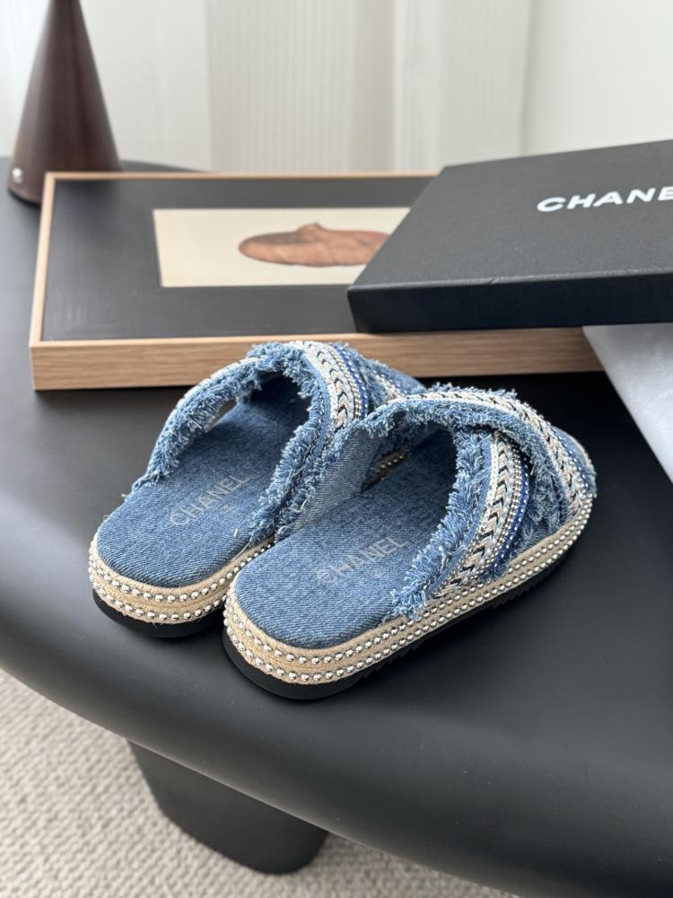 Chanel Raffia Slide Sandals